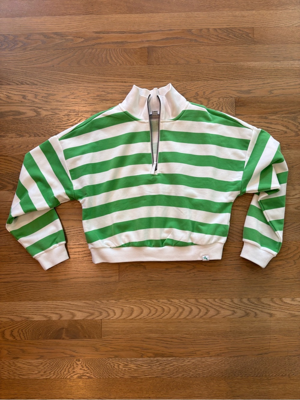 JoyLab Green and White Striped Half-Zip Cowl Pullover